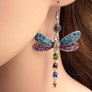 *ORENDA* Silver x Multicolor Dragonfly Shaped Fashion Earrings